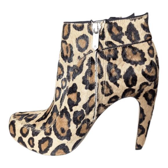 SAM EDELMAN Kit Leopard Print Calf Fur Ankle Boot Size 7.5M - Picture 7 of 9